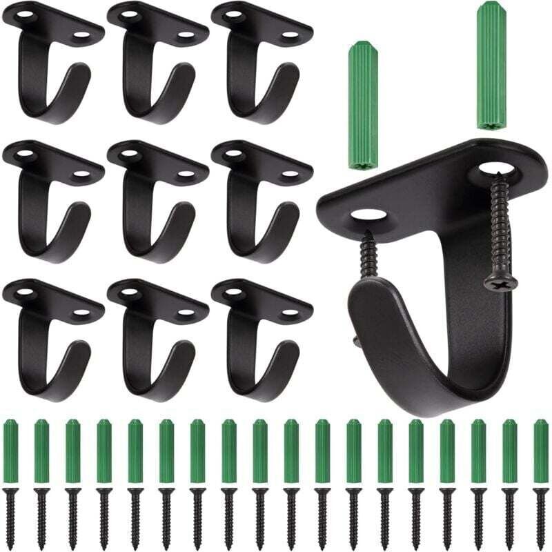 Deckenhaken aus Edelstahl zur Wandmontage mit 20 Schrauben für Mäntel und Handtücher, 10 Stück, schwarz