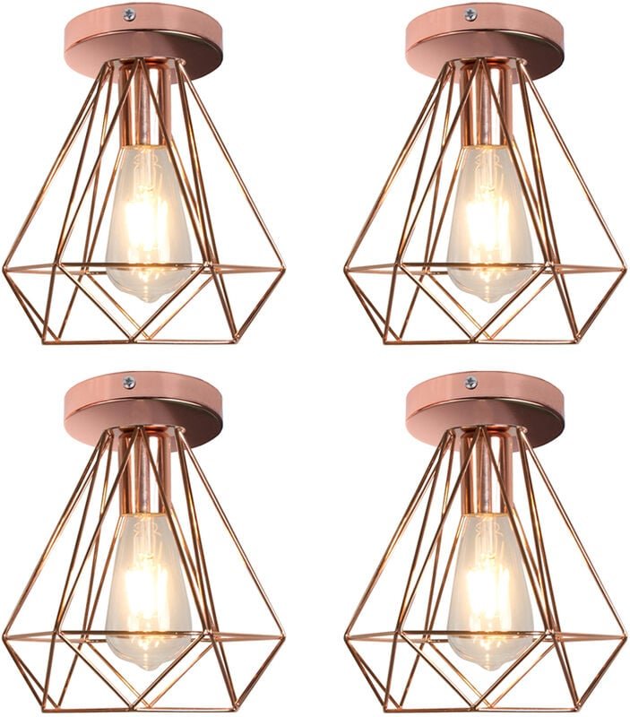 Axhup - Deckenlampe, Deckenleuchte im Retro Look, Material: Stahl, Farbe: Schwarz, Fassung: E27 Rosegold 4 Pack