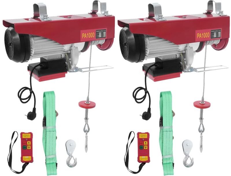 2er-Set Elektrische Seilwinde 1000kg mit Funkfernbedienung, 1800W Motorwinde, 12m Stahlseil, 10m/min Hubgeschwindigkeit,...