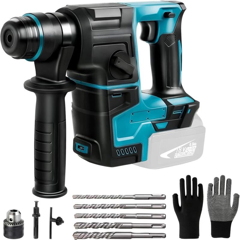 Makita 18V Akku-Schlagbohrmaschine, akkukompatibel, mit 8 Bohrern und Handschuhen, 2,2 Joule, 1400 U/min, 4200 Schläge/m...