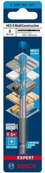 Bosch - Accessories expert HEX-9 2608900581 Mehrzweckbohrer 1 Stück 8 mm Gesamtlänge 100 mm Sechskant