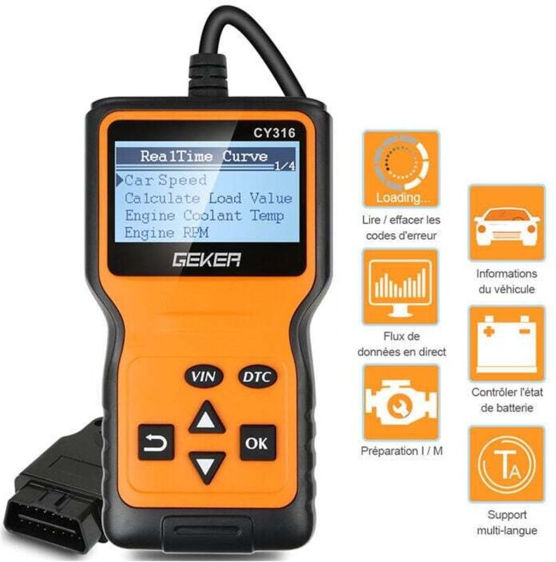 Universelles OBD2-Kfz-Diagnosegerät mit Code-Lesegerät und OBDII-Unterstützung (Französisch)