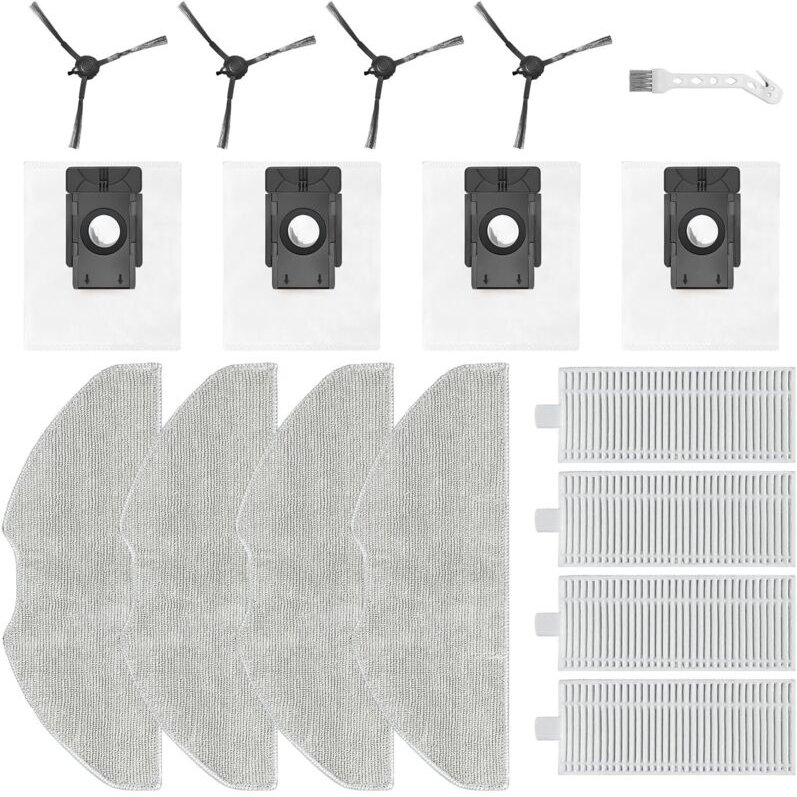 Ersatzteile für EZVIZ RE4 Plus / RE5 Plus Saugroboter: 4 Wischtücher + 4 Staubbeutel + 4 Seitenbürsten + 4 Filter