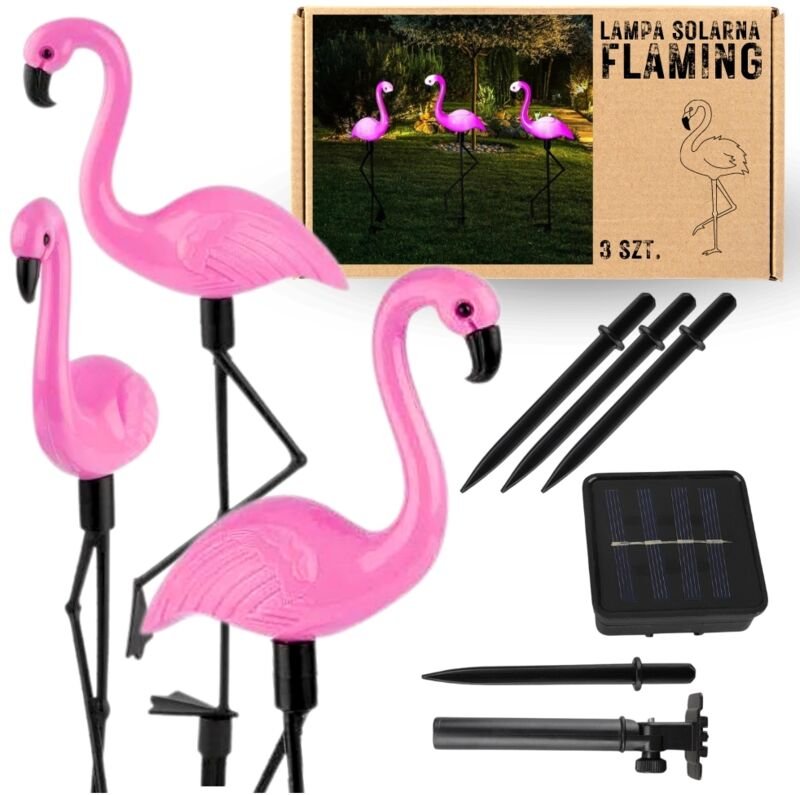 3er Set x Solarlampe Flamingo LED Garten Stecker Dämmerungssensor 52,5cm GoGarden