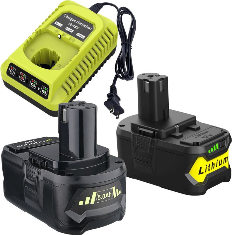 Pdstation - 5,0 Ah Ersatzakku für Ryobi 18 v und Ladegerät P117, kompatibel mit Ryobi 18 v One+ RB18L25, RB18L50, P108, ...