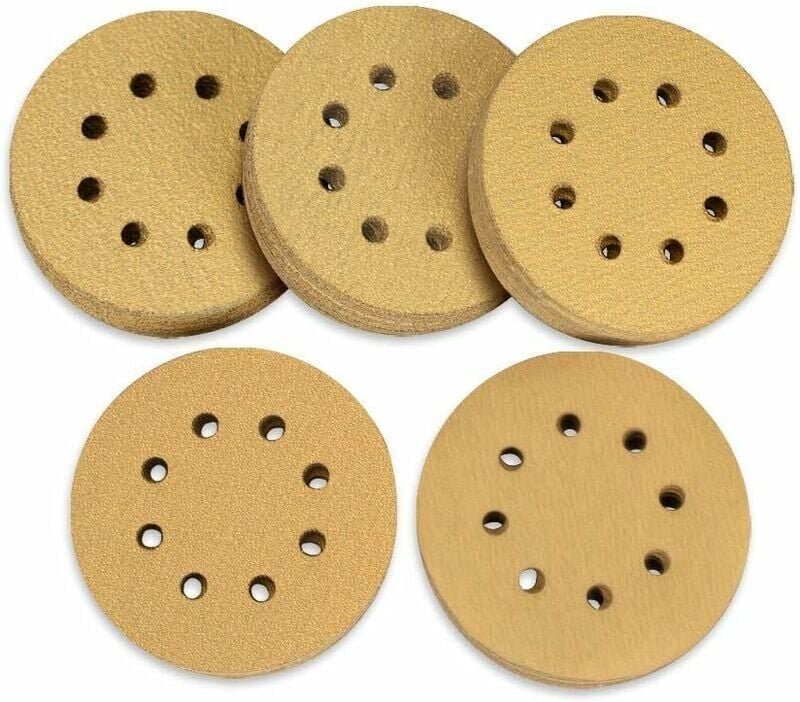 Klett-Schleifscheiben, 125 mm, Körnung 60, 80, 120, 150, 220, 8 Löcher, sortiert, für Exzenterschleifer, 100 Stück