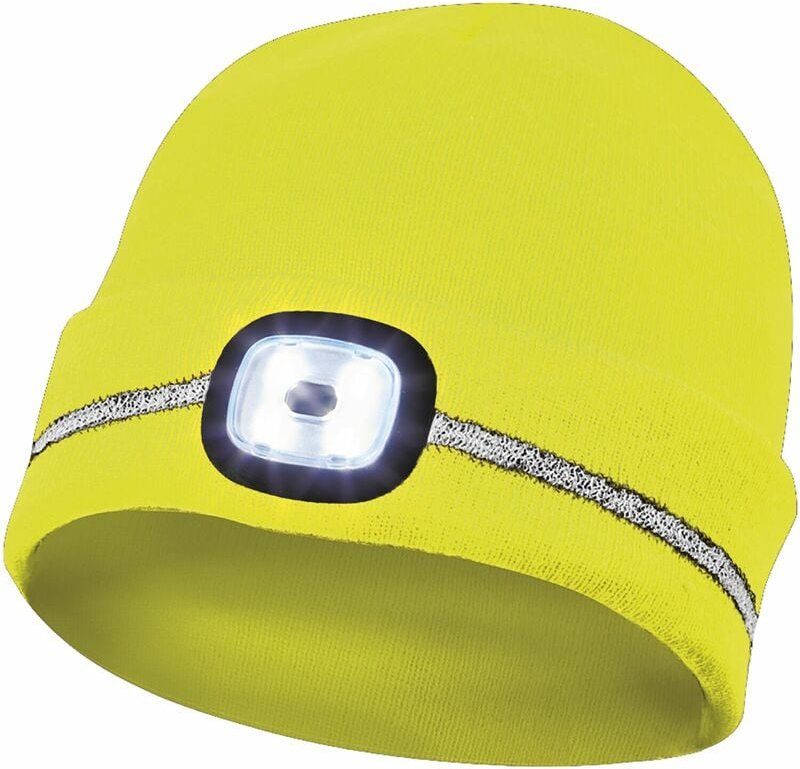 Gebol Haube mit LED-Lampe, Mütze mit Licht und Reflektionsstreifen, gelb