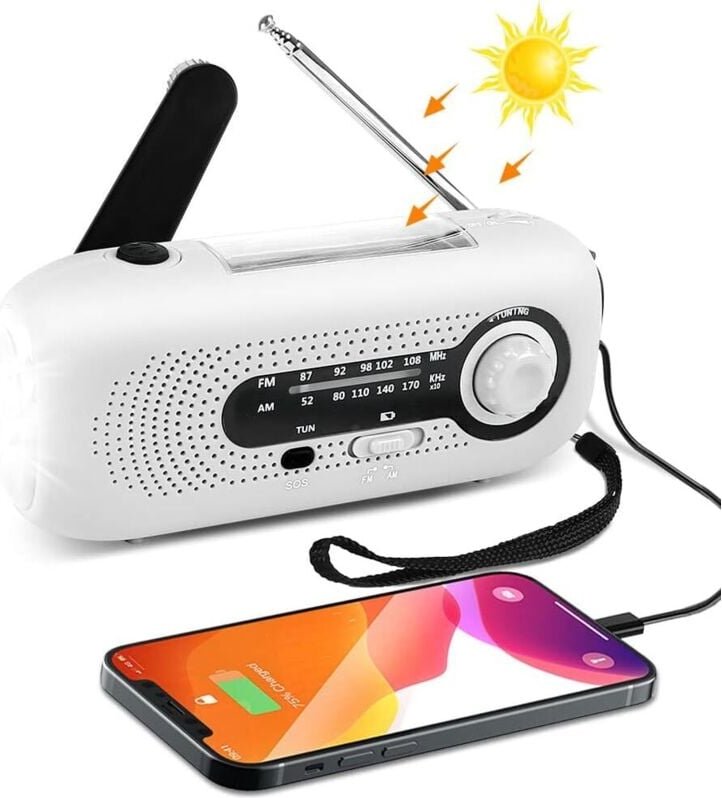 Solar-Handkurbel, wiederaufladbar, tragbares Notfallradio 2000 mAh, LED-Taschenlampe, Handkurbel-Dynamo für Camping, Übe...