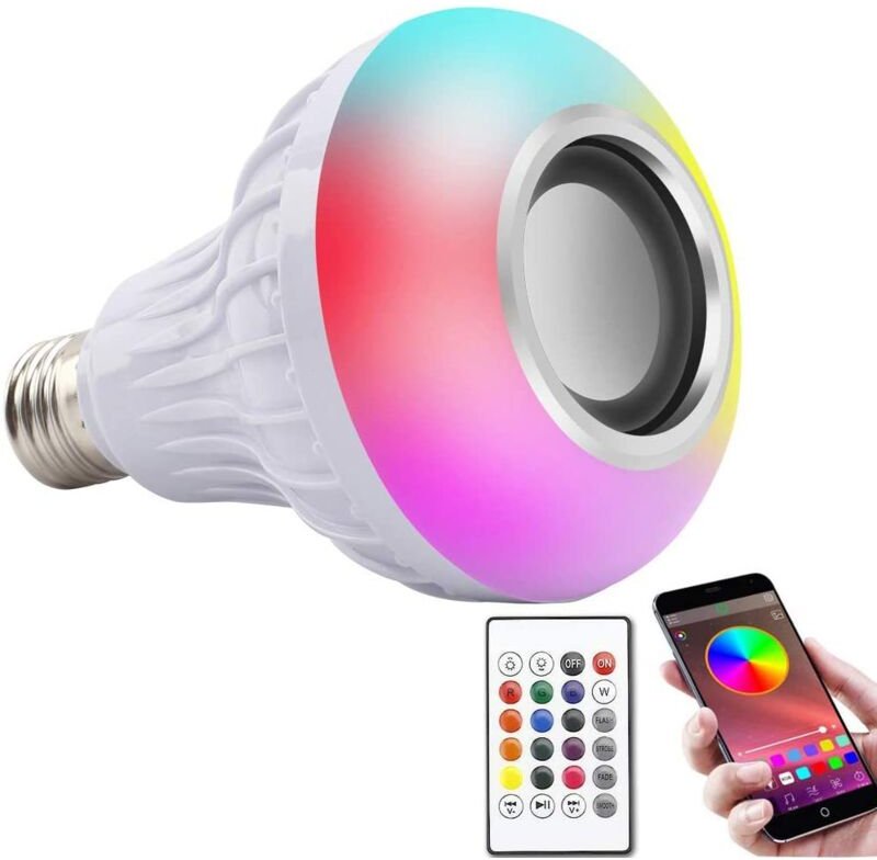 Aougo - LED-Leuchtmittel E27, 12 w, rgb, Bluetooth, kabelloses Farblicht, Musikwiedergabelampe mit Fernbedienung