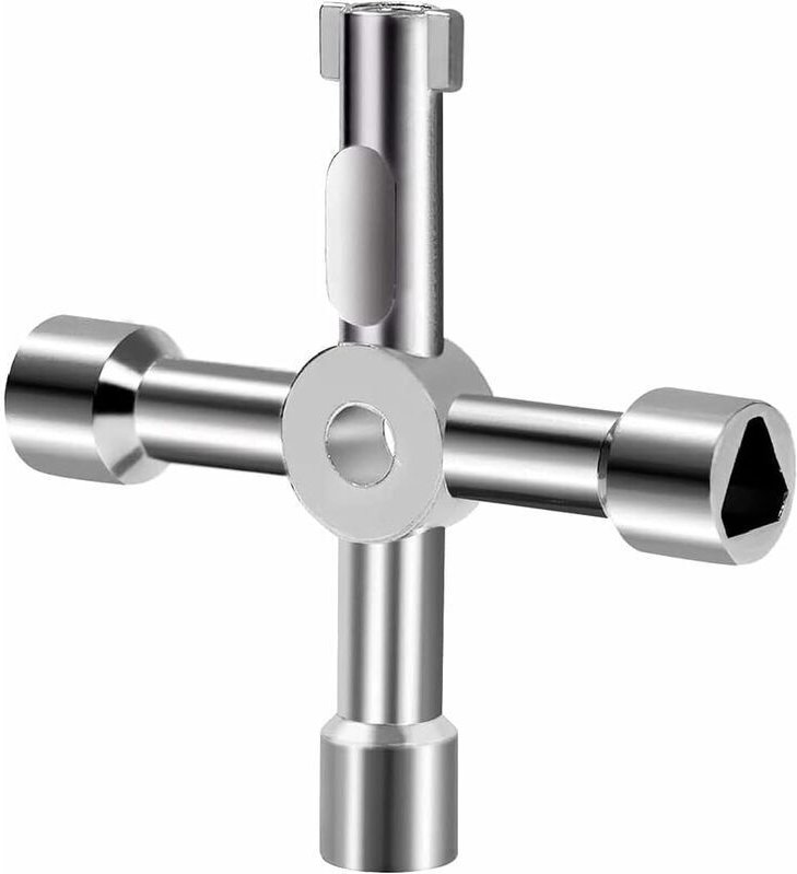 4-Wege-Multifunktionsschlüssel für elektrische Wassertür, Gaszähler, Schrankkasten, Schlüsselöffnung (silber)