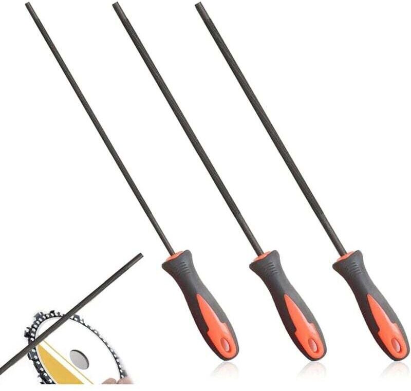 3-teilige Kettensägenfeile, Kettensägenkettenfeile, Kettensägenkettenschärfen, mit Griff, leicht zu halten, es gibt 3 Gr...