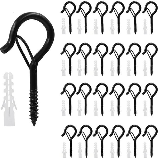 25 pcs q Kleiderbügel Haken mit Sicherheits Schnalle, Winddicht Schraube für Hängen Outdoor String Lichter Pflanzen,