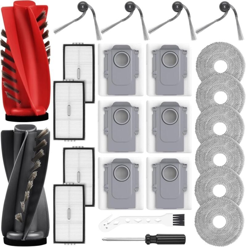 Kit d'accessoires de 24 pièces pour aspirateurs robots Roborock Saros 10R / Qrevo CurvX : 2 brosses principales, 6 sacs ...