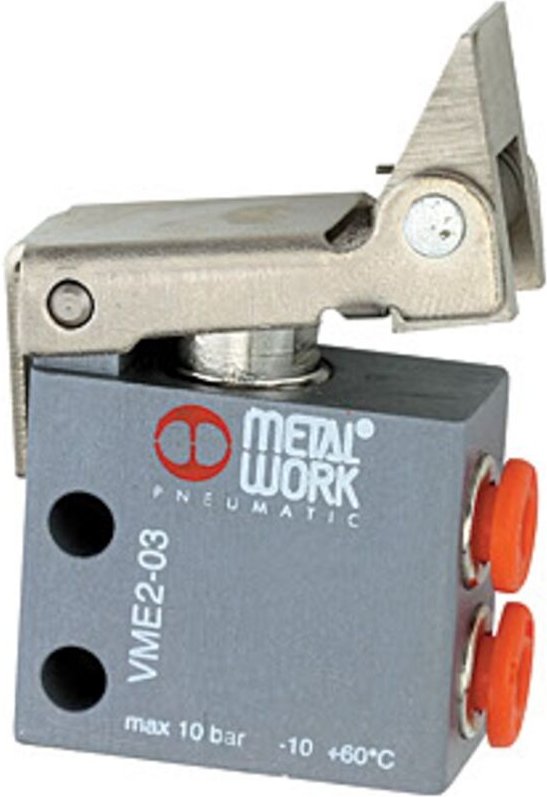 3/2-Miniventil, mech., Rollenhebel, freier Rücklauf, 4 mm seitl. - Riegler