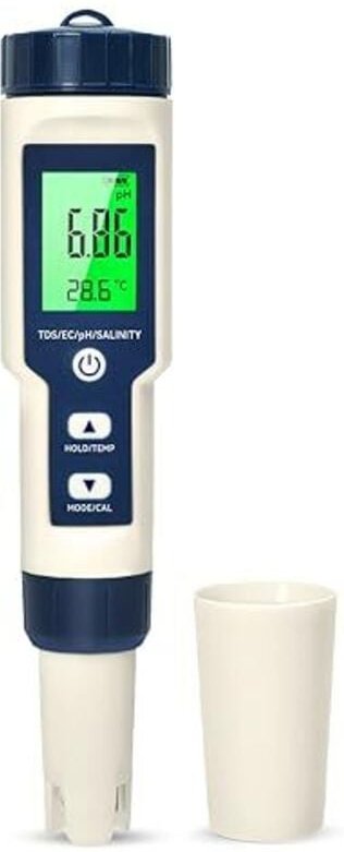 Pious pH-Messgerät für Wasser, pH/TDS/EC/Salzgehalt/Thermometer 5 in 1 mit LCD-Display, pH-Messgerät, hohe Empfindlichke...