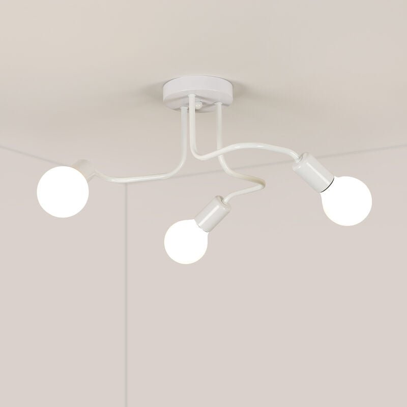 Thumbnail - Comely - Vintage Industrielle Hängeleuchte E27 3 Lichter, Weiße Deckenleuchte aus Eisen, Ideal für Schlafzimmer, Wohnzim...