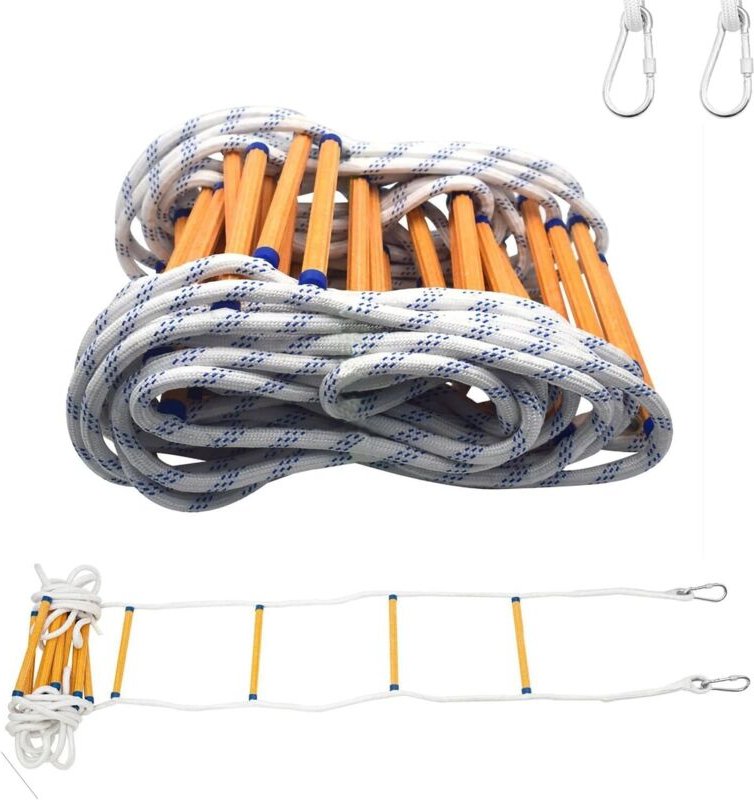 Seilleiter, 8 m feuerhemmende Sicherheitsleiter mit Karabinerhaken, geeignet für 3-4-stöckige Häuser, Balkone und Geländ...