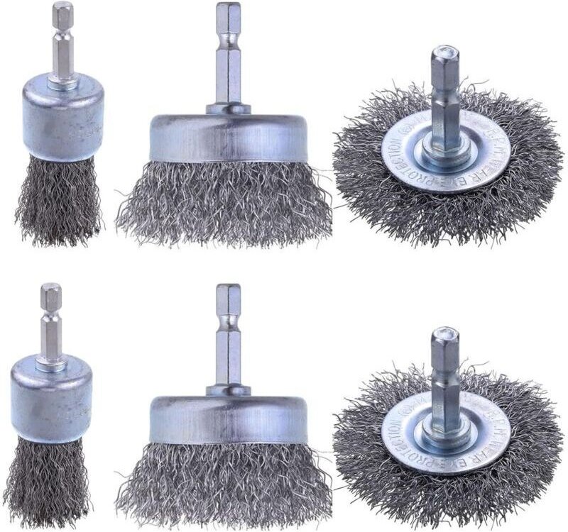 Set mit 6 Drahtbürsten aus Kohlenstoffstahl mit 6,35 mm Sechskantschaft zum Entfernen von Rost und Korrosion sowie zum R...