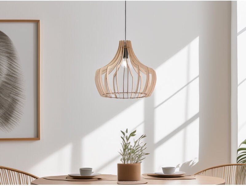 Eglo - Hängeleuchte wood mit Lampenschirm aus Naturholz Lamellen, ø 44cm