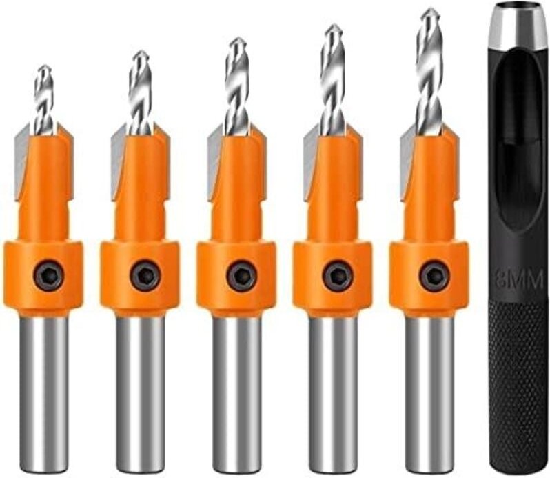 Csparkv - 5-teiliges Senkbohrer-Set, 8 mm Holzbohrer-Set, Holzbearbeitungsbohrer, Holzbearbeitungswerkzeuge für Holz, Ku...