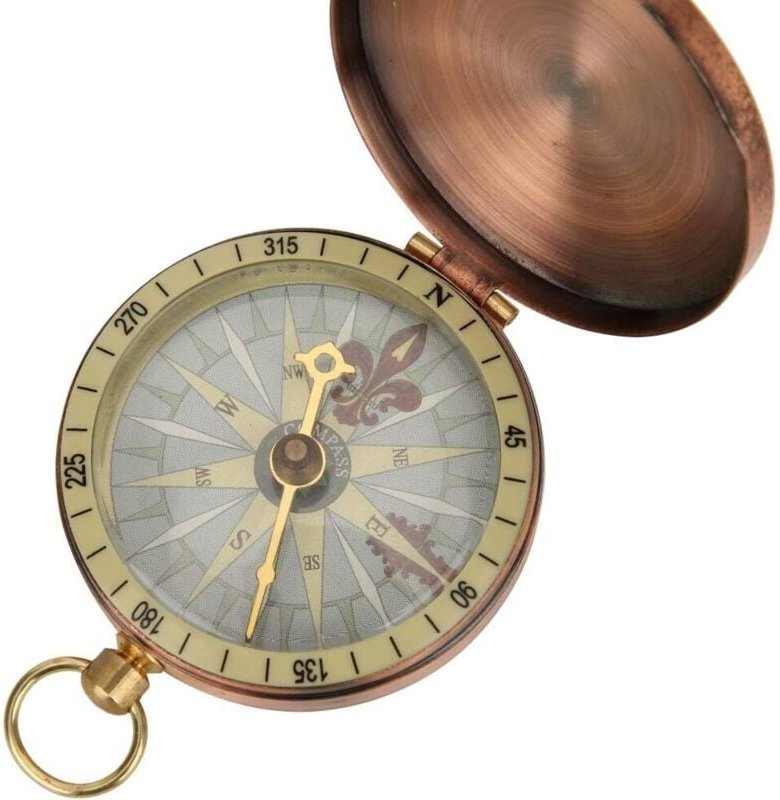 Tragbarer Taschenkompass, Kupfer-Klappkompass mit automatischer Klappabdeckung, Vintage-Retro-Metallkompass für Camping,...