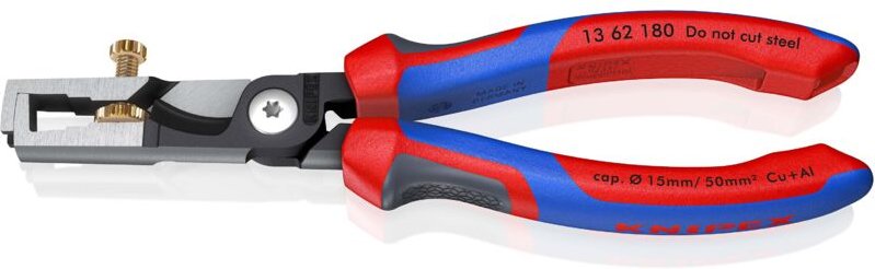 Knipex - 13 62 180 StriX® Abisolierzangen mit Kabelschere mit Mehrkomponenten-Hüllen schwarz atramentiert 180 mm