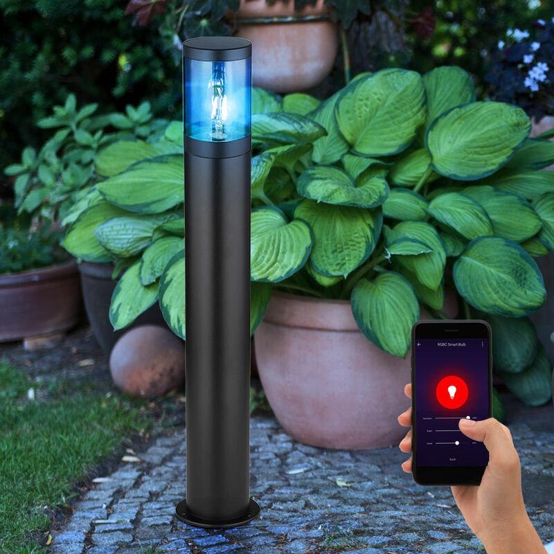 Standleuchte Stehlampe Außenbeleuchtung Sockelleuchte rauch Außen Garten Stehlampe, App Steuerung, Edelstahl, 1x Smart r...
