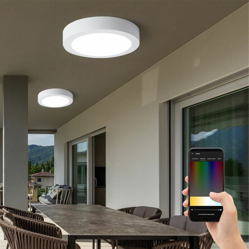 Smart Home Deckenleuchte Wandleuchte Außenlampe Hauswand Leuchte Aluguss, weiß, IP44, dimmbar cct, led 16,5W 1600Lm, d 2...