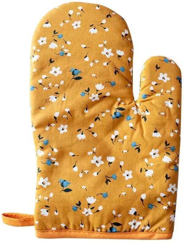 Set aus 2 abgewinkelten Ofenhandschuhen aus hitzebeständiger Baumwolle mit rutschfester und hitzebeständiger Beschichtun...