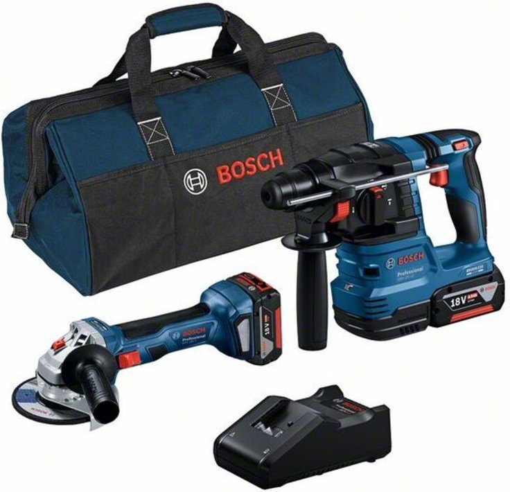 Bosch - Combo Kit 2-tlg. 18V: gws 18V-7 + gbh 18V-22 + 2 x 4.0Ah + Lader + Tasche