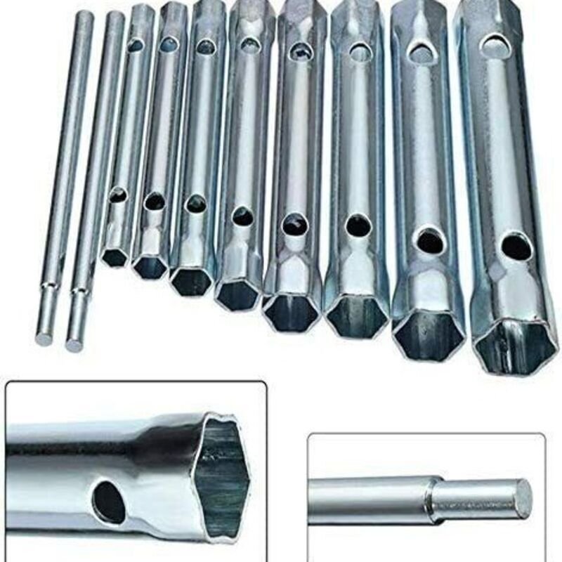 Satz mit 10 Rohrschlüsseln 6 bis 22 mm, Rohrzangen, Zündkerzenschlüssel zum Einschrauben von Zündkerzen, Demontieren/Mon...