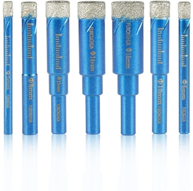 Trocken-Diamant-Lochsägenbohrer 5/6/8/10/12/14/16 mm, wachsgekühlt, für härtestes Glas, Porzellan, Fliesen, Keramik, Gra...