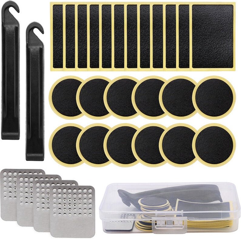 Sjqka - 30er-Pack Flicken zur Reparatur von Fahrradreifen, inklusive klebstofffreier, selbstklebender Flicken mit Metall...