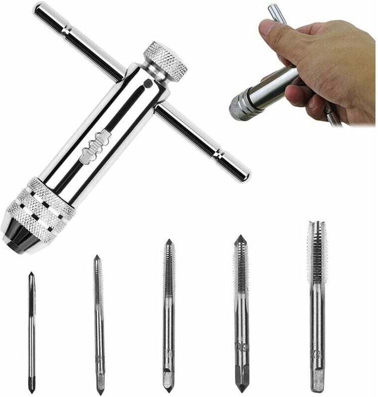 Einhand-Ratschenschlüssel, Gewindeschneidwerkzeugsatz, Ratschen-Steckschlüssel mit T-Griff, verstellbarer Gewindeschneid...