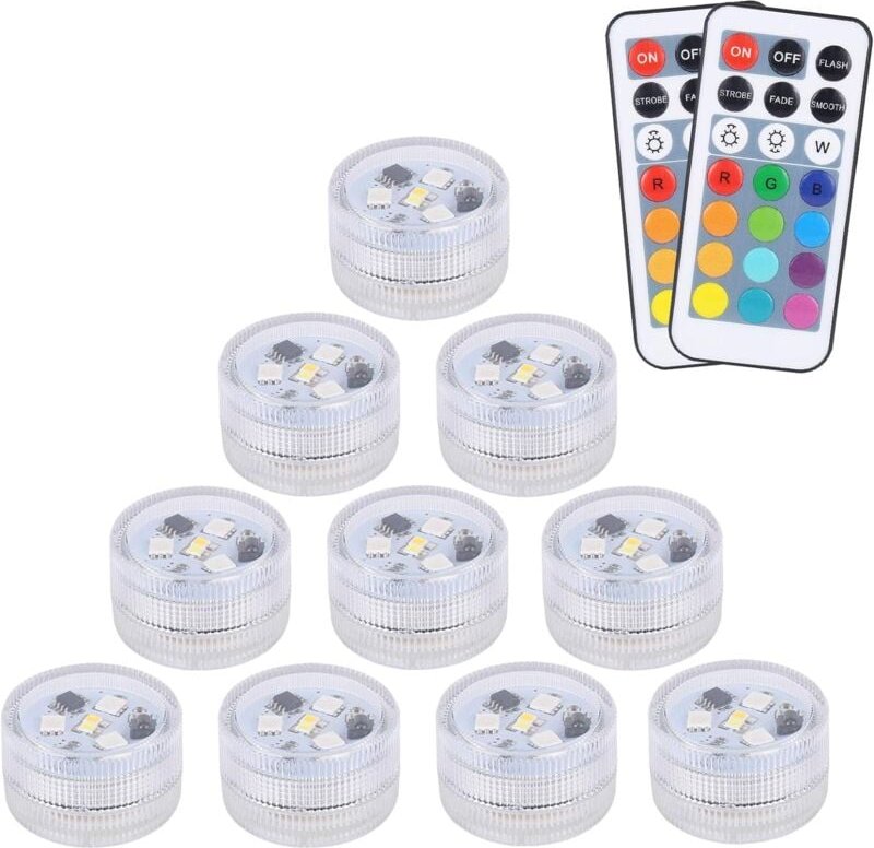 10 Stück Mini-LED-Tauchleuchten, aled light Unterwasserlichter Wasserdichte RGB-Mehrfarbige LED-Kerzenlichter mit 2 Fern...