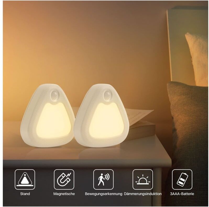 Lot de 2 Veilleuses Enfants LED Détecteur de Mouvement 3200K Sans Fil (Blanc Chaud