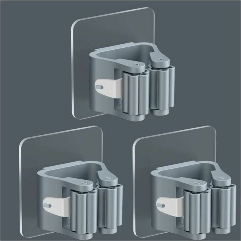 Shining House - 3-teiliger Besenhalter, selbstklebender Mopphalter, ohne Bohren, Wandhalterung für Küche, Bad, Garage, G...