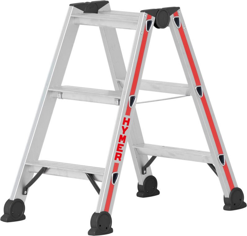 Hymer Alu Stehleiter 2x3 Stufen Doppelleiter, Klapptritt, Hähe 70 cm, Stehleiter