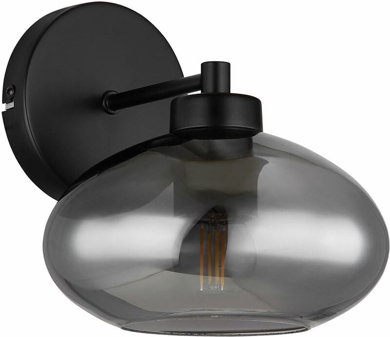 Wandleuchte Wandlampe Flurlampe Schlafzimmerleuchte Wohnzimmerlampe, Metall schwarz Glas Rauchoptik, 1x E27 Fassung, HxB...