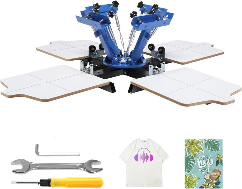 Mophorn 4-Farben-Siebdruckmaschine mit 4 Stationen, 360° drehbare Siebdruckpresse, 54 x 45 cm Druckbereich, doppellagige...