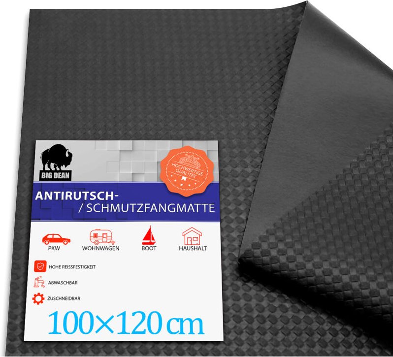BigDean wasserdichte Antirutschmatte Auto 120x100cm universell zuschneidbar – rutschfeste Kofferraum Schutzmatte