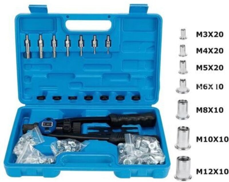 Muttern-Montagesatz mit 100 verschiedenen metrischen Dornen M3/M4/M5/M6/M8/M10/M12 und geformtem Tragekoffer-