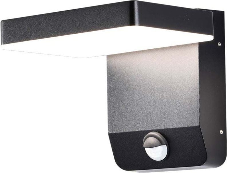 V-tac - 17W 150LM/W Quadratische LED-Wandleuchte mit Sensor, Schwarz, Warmweiß, IP65