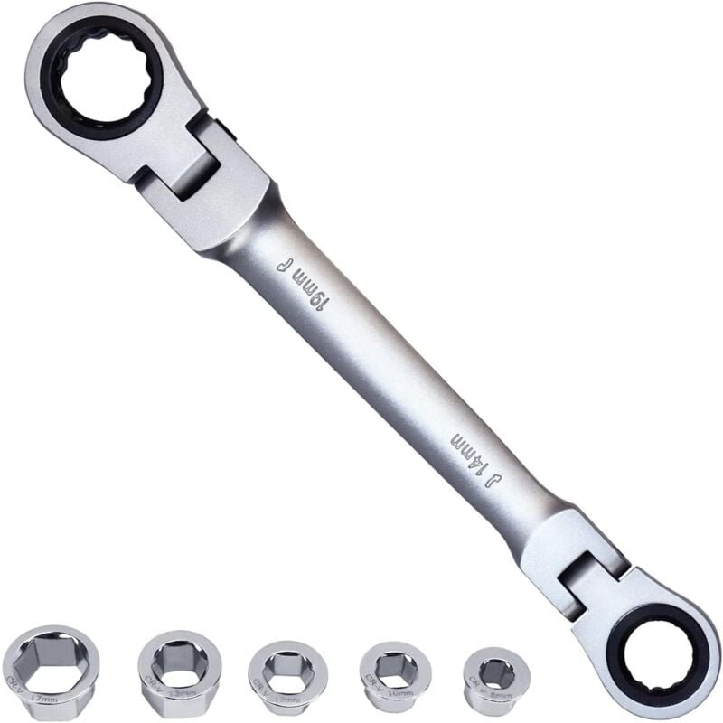 Dolaso - 180 Ratschenschlüssel mit flexiblem Kopf, 7-in-1-Doppelring-Ratschenschlüssel 8, 10, 12, 13, 14, 17, 19 mm, Rat...