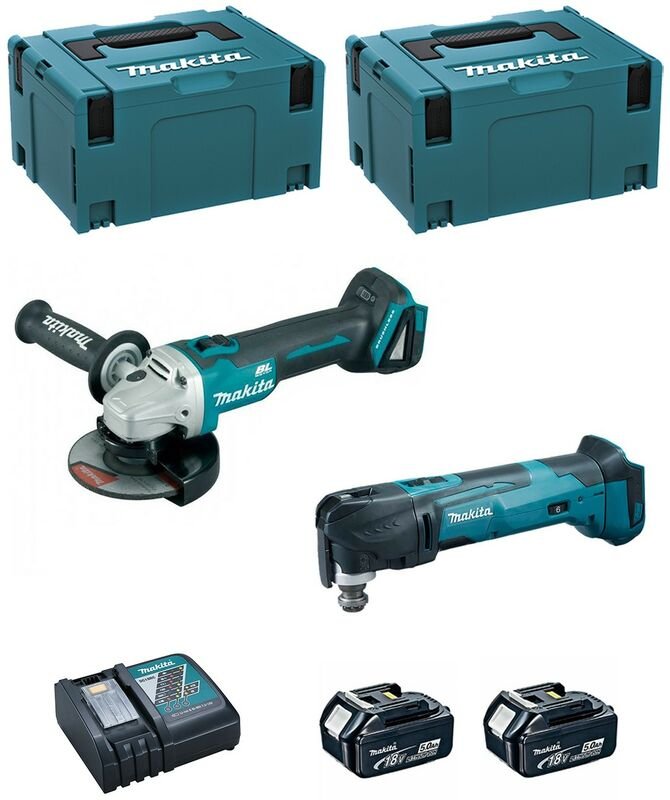 Makita - Kit DLX2154TJ1 (DGA504 + DTM51 + 2 x 5,0 Ah + DC18RC + 2 x makpac 3)