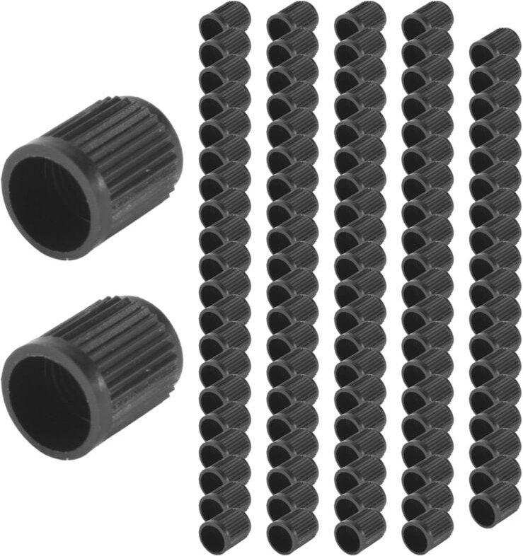 Tlily - Satz Von 100 - Ersatzventilkappen Aus Schwarzem Kunststoff. Autos, LKWs, MotorräDer, atv. Schrader Reifenkappen.