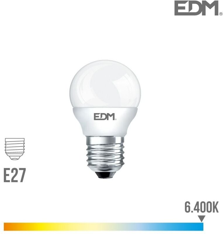 EDM - Sphärische LED-Glühbirne E27 7W 600lm 6400K Kaltlicht Ø4,5x8cm