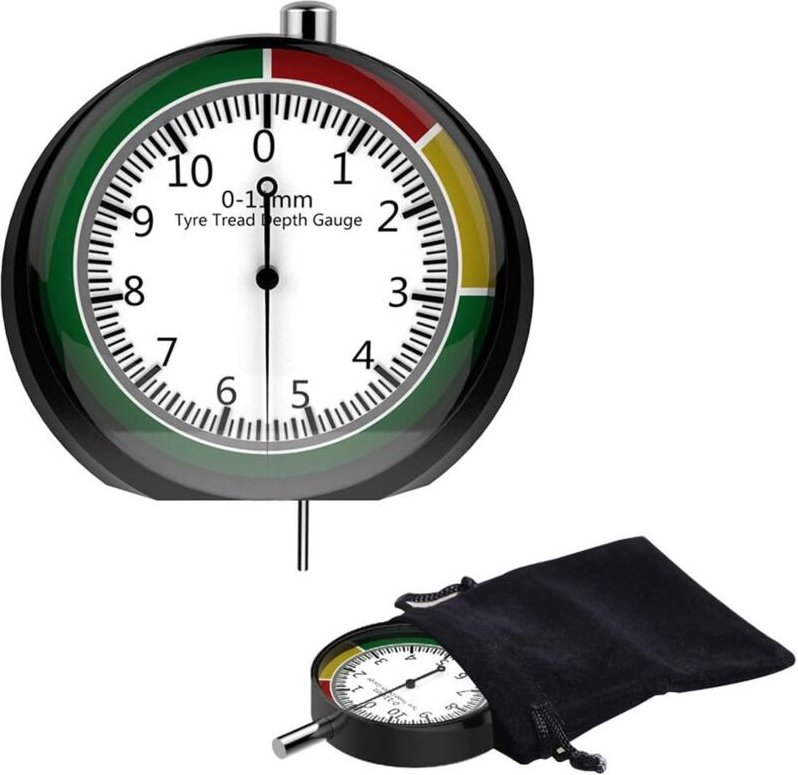 Aougo - Reifenprofil-Tiefenmesser, 0–11 mm, Tiefenmesswerkzeug mit Profilmesser-Tasche, Reifentiefen-Messwerkzeug, unive...