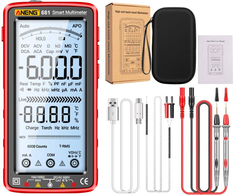 Multimetro digitale ricaricabile, protezione intelligente anti-scottatura, 6000 conteggi, schermo LCD 5 pollici con retr...