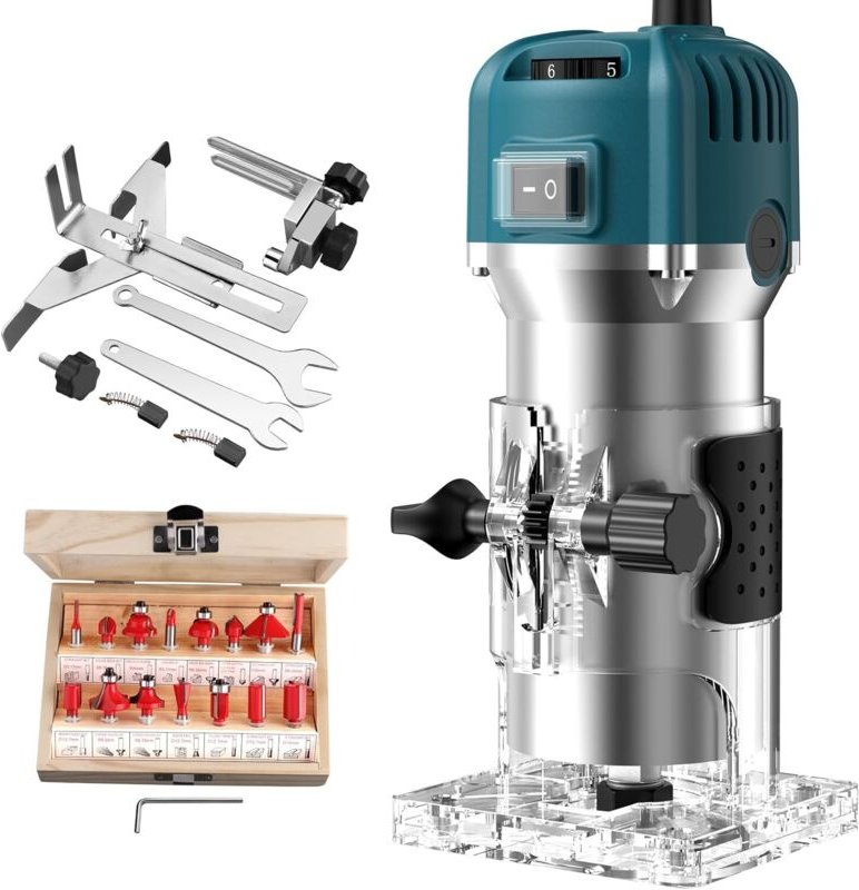 Oberfräse 800W Elektrische Holzfräse 6,35mm Durchmesser, 28000 U/min Einhandfräse Kantenfräse Variable Geschwindigkeite ...